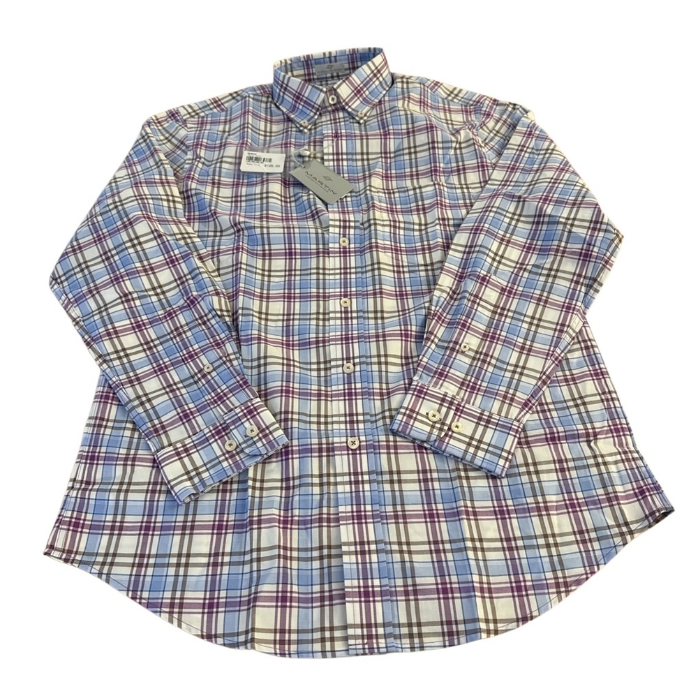 Martin Woven Blue and Purple Plaid Golf Long sleeve polo NWT THE CLUB SHIRT